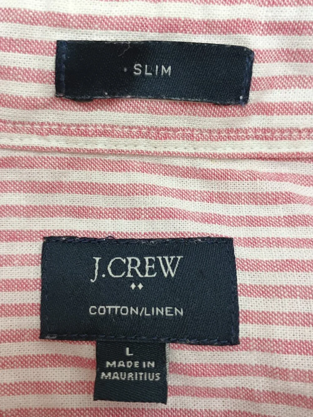 J.Crew Slim Linen Cotton Shirt Red Stripe Button Down Men's L Preppy Casual